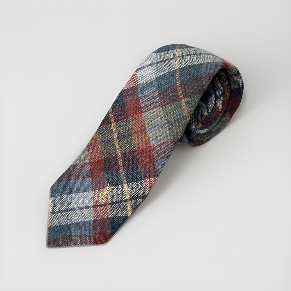 Vintage YSL Yves Saint Laurent Plaid Heather Mist Wool Necktie Business Suit Tie